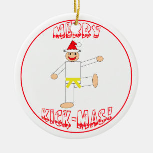 Martial Arts Merry Kick Mas Yellow Belt Ceramic Tree Decoration
