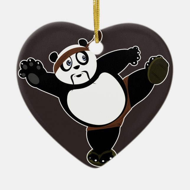 Martial Arts Panda 2 - Brown Ceramic Tree Decoration (Front)