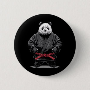 Martial Arts Panda Judo Black Gi Red Belt Fighter 6 Cm Round Badge