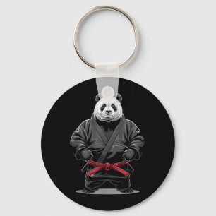 Martial Arts Panda Judo Black Gi Red Belt Fighter Key Ring
