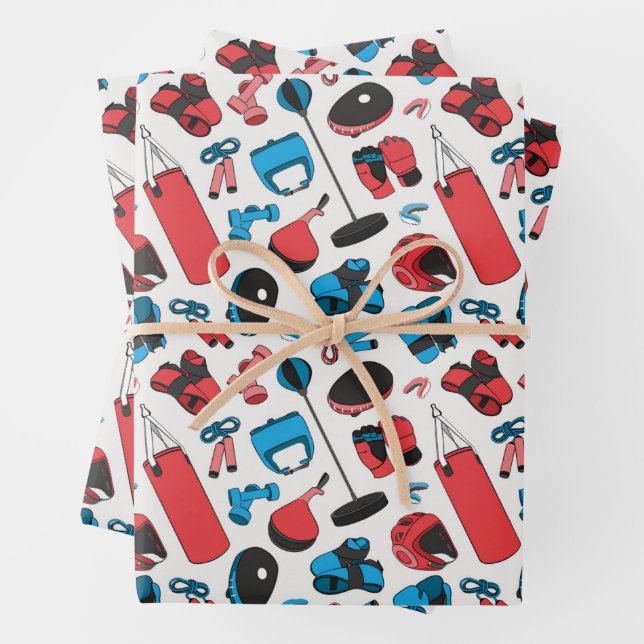 Martial Arts Pattern (blue and red) Wrapping Paper Sheet (In situ)