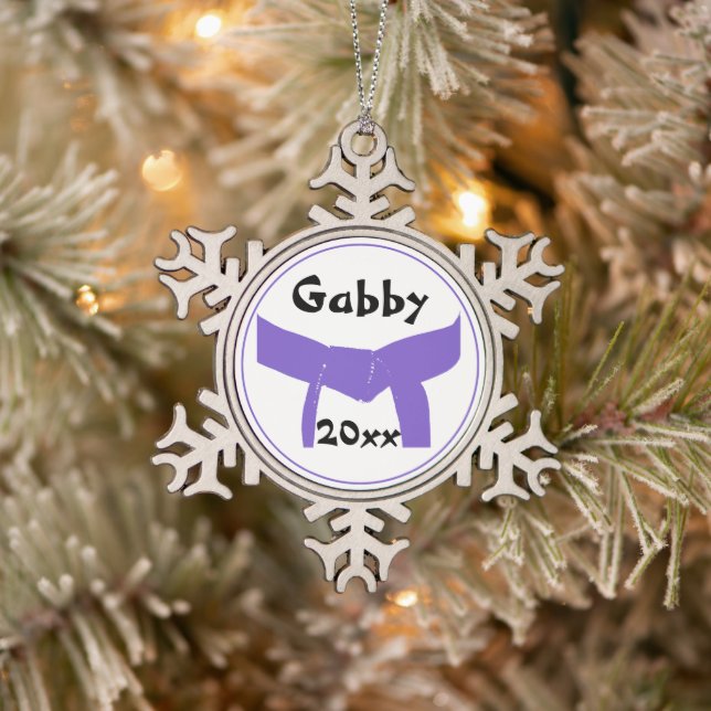 Martial Arts Purple Belt Rank Snowflake Pewter Christmas Ornament (Tree)