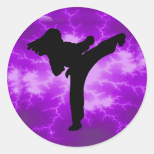 Martial Arts Purple Lightning Girl Classic Round Sticker