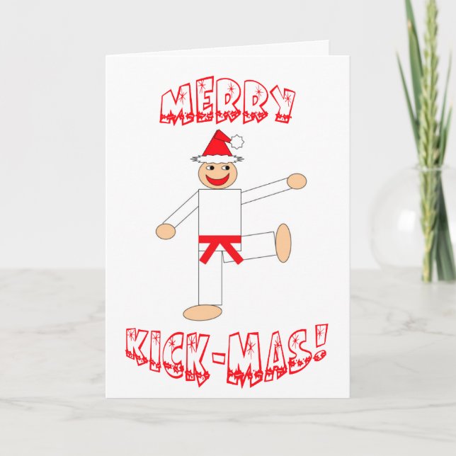 Martial Arts Red Belt Merry Kick-Mas Christmas Holiday Card (Front)