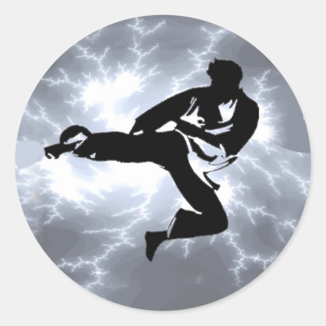 Martial Arts Silver Lightning man Classic Round Sticker (Front)