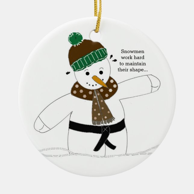 Martial Arts Snowman Ceramic Tree Decoration (Front)