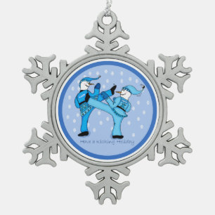 Martial Arts Snowmen for Christmas Ornament