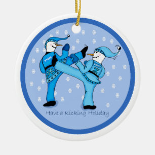 Martial Arts Snowmen for Christmas Ornament