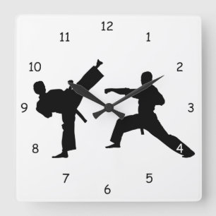 Martial Arts Sparring Silhouette Square Wall Clock