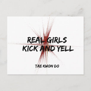 Martial Arts Taekwondo Girls Kick and Yellow Postcard
