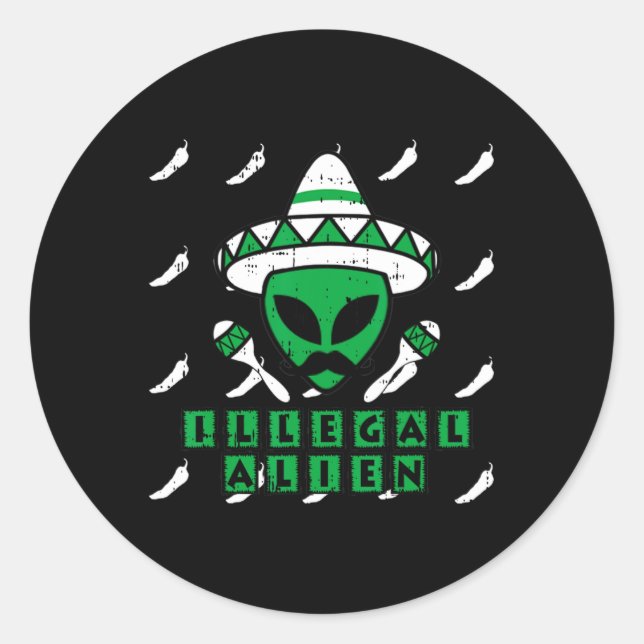 Martian Illegal Alien Mexican Area-51 Fun Hallowee Classic Round Sticker (Front)