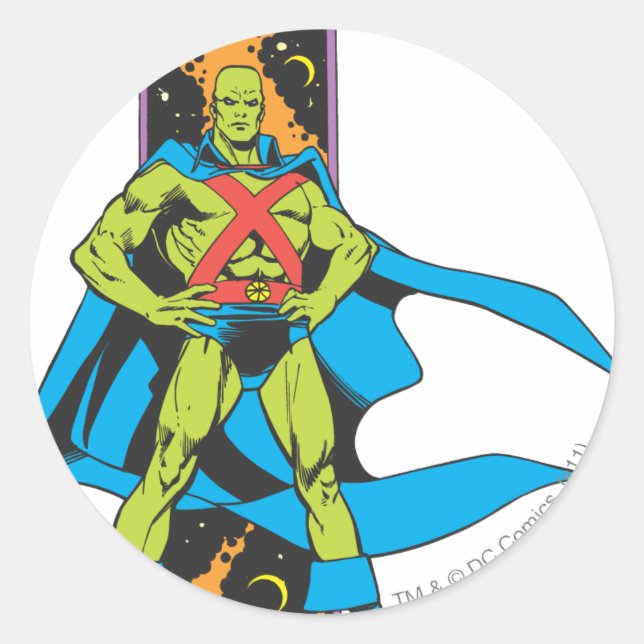 Martian Manhunter & Space Backdrop Classic Round Sticker (Front)