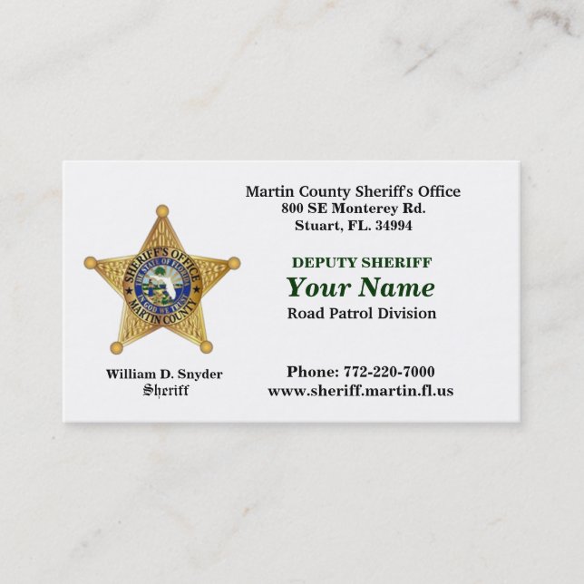 Martin County Sheriff's Office Bussiness Card. Business Card (Front)