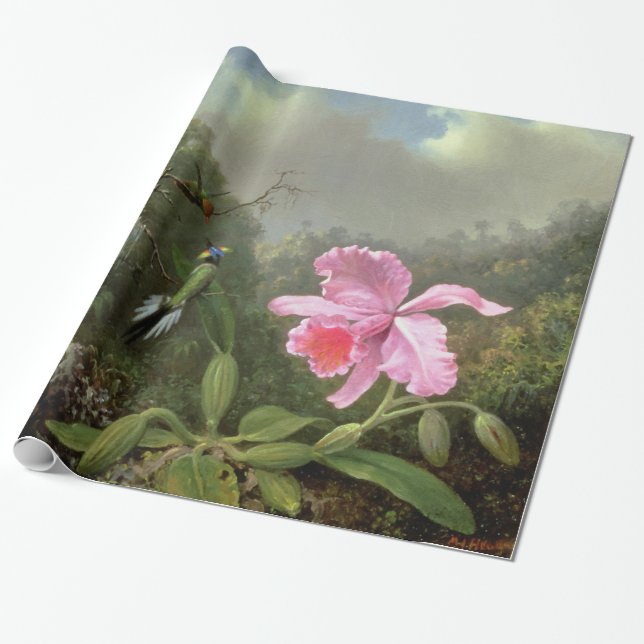 Martin Johnson Heade Orchid And Hummingbirds Wrapping Paper (Unrolled)
