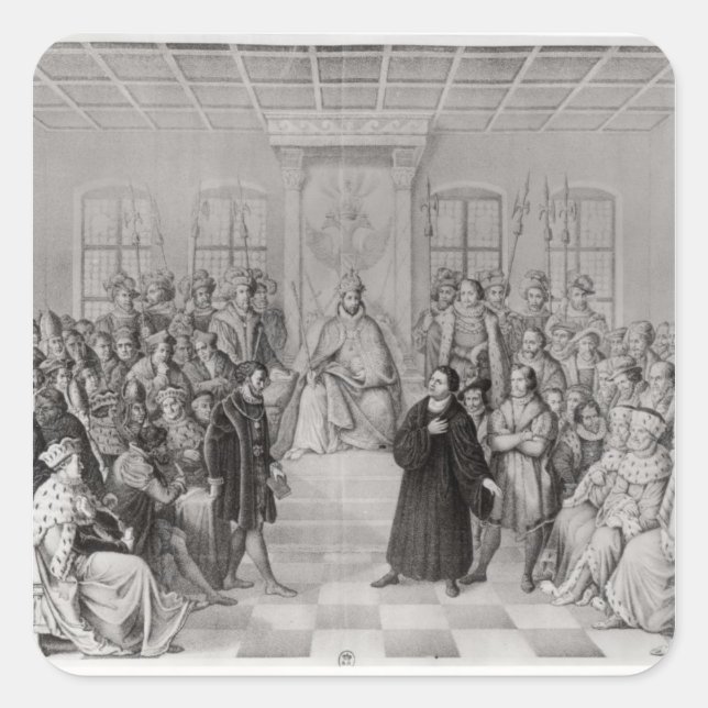 Martin Luther in front of Charles V Square Sticker (Front)