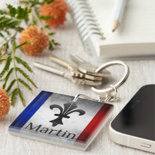 Martin Name with French Flag Key Ring