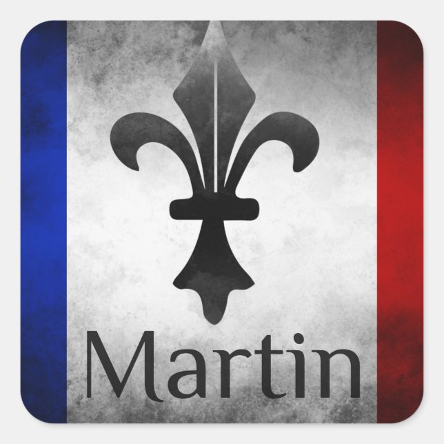 Martin Name with French Flag   Square Sticker (Front)