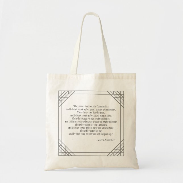 Martin Niemoller Human Rights Quote Tote Bag (Front)