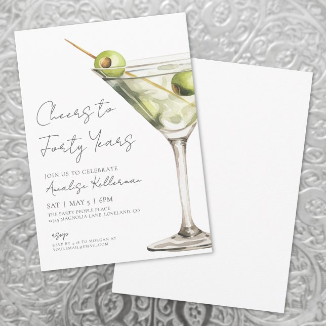 Martini 40th Birthday Party Invitation (Cheers To 40th Birthday Party Invitation)