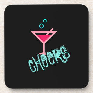 Martini - Alcohol Drink Pop Art, Pink & Turquoise Coaster
