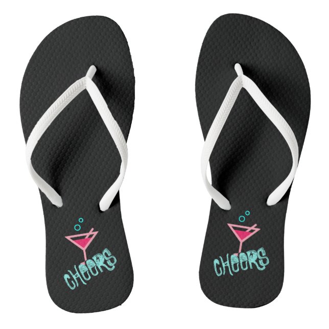Martini - Alcohol Drink Pop Art, Pink & Turquoise Flip Flops (Footbed)