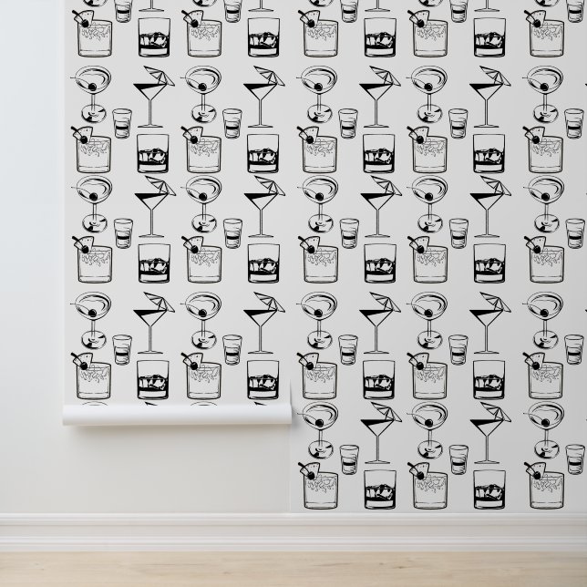 Martini and Cocktails Black and White Modern Drink Wallpaper (Application)