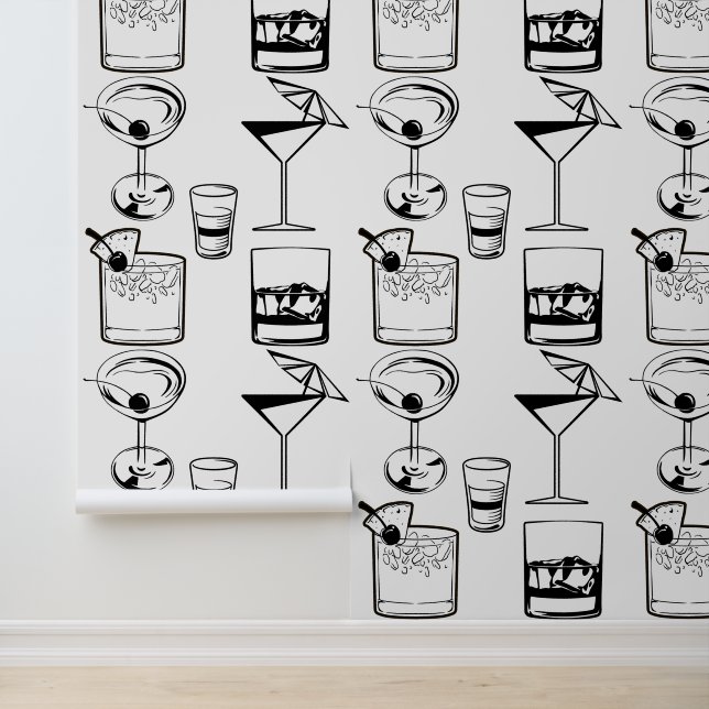 Martini and Cocktails Black and White Modern Drink Wallpaper (Application)