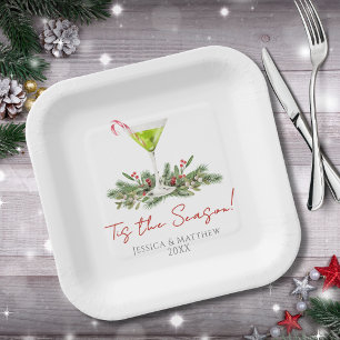 Martini and Mistletoe Holiday Cocktail Party Paper Plate