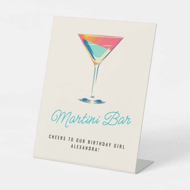 Martini Bar Retro Cocktail Birthday Party Pedestal Sign (Front)
