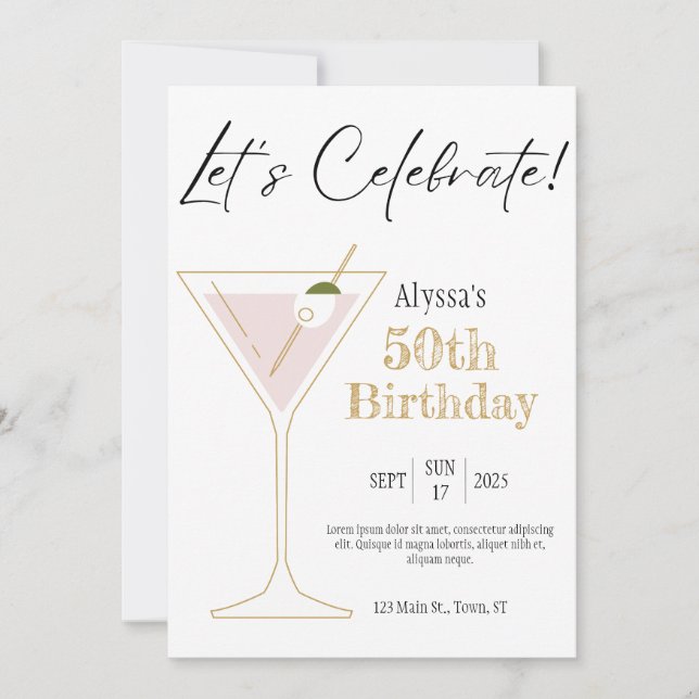 Martini Birthday Party Invite (Front)