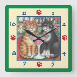 Martini Cats Square Wall Clock