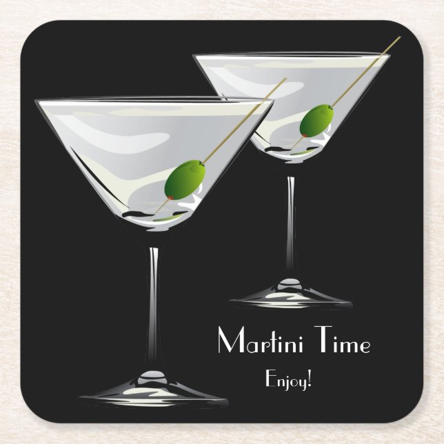 Martini Cockatl Party Black Coaster (Front)