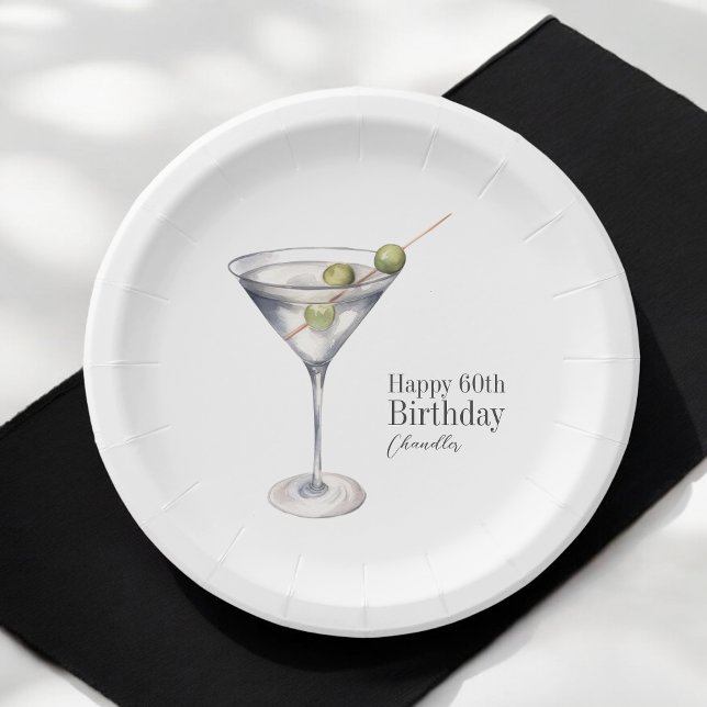 Martini Cocktail 60th Birthday Party Paper Plate (Creator Uploaded)