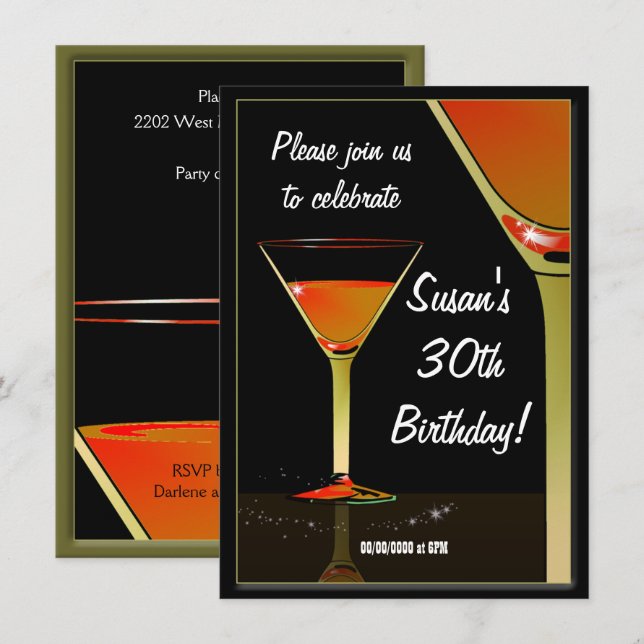 Martini Cocktail Birthday Party Invitation (Front/Back)