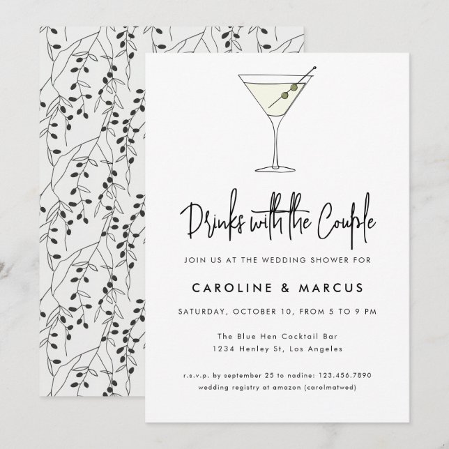 Martini Cocktail Illustration Couples Shower Invitation (Front/Back)