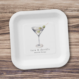 Martini Cocktail Lounge with Your Name Paper Plate
