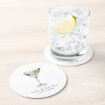 Martini Cocktail Lounge with Your Name Square Paper Coaster<br><div class="desc">A great bar item for your business or home, parties, weddings, showers and more. This eye-catching design has a simple martini glass filled with a fresh martini and toothpick with olives. It has an understated elegance that exudes style, professionalism, and appreciation for a good martini. The text template may be...</div>