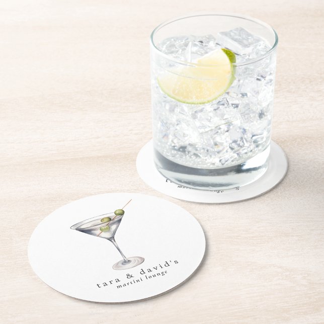 Martini Cocktail Lounge with Your Name Square Paper Coaster (Creator Uploaded)