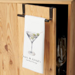 Martini Cocktail Lounge with Your Name Tea Towel<br><div class="desc">A great bar towel, perfect for home, business, parties, weddings, showers and more. This eye-catching design has a simple martini glass filled with a fresh martini and toothpick with olives. It has an understated elegance that exudes style, professionalism, and appreciation for a good martini. The text template may be personalised...</div>