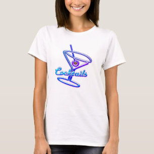 Martini cocktail neon sign vintage bar purple pink T-Shirt