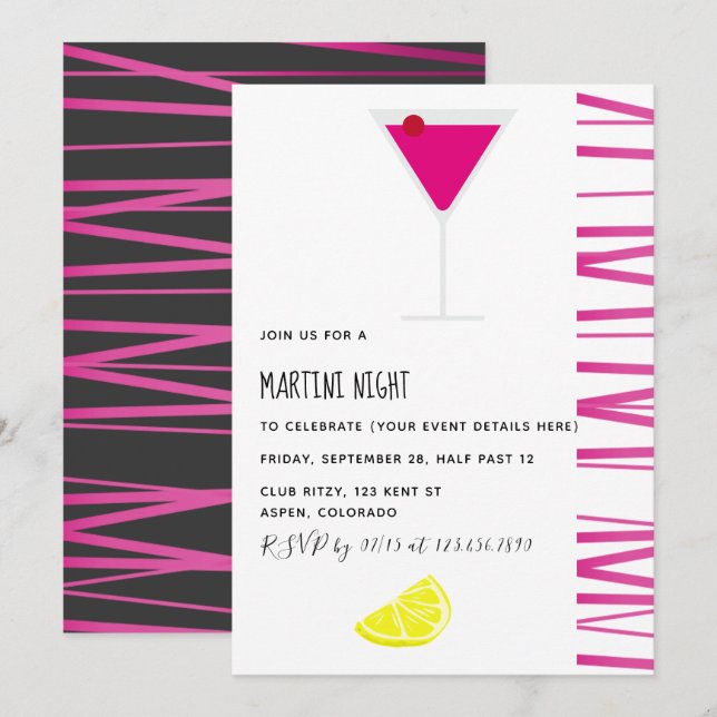 Martini Cocktail Night Party Invitation (Front/Back)