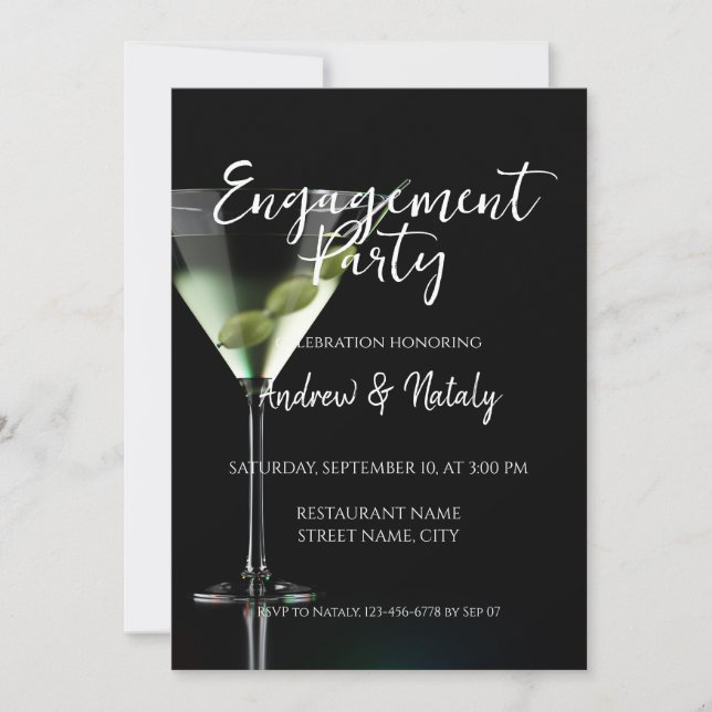 Martini cocktail on black invitation (Front)