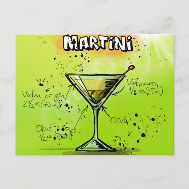Martini Cocktail Recipe Postcard (Front)