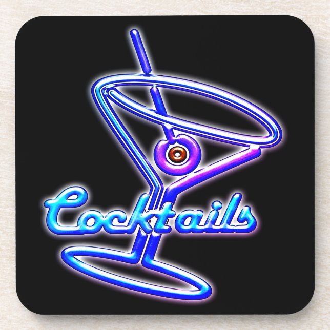 Martini cocktail retro neon sign vintage bar coaster (Front)
