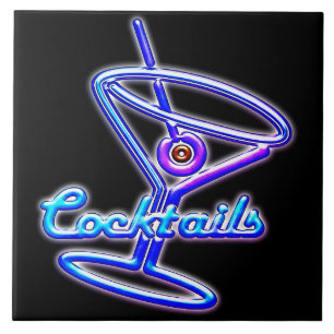 Martini cocktail retro neon sign vintage bar tile