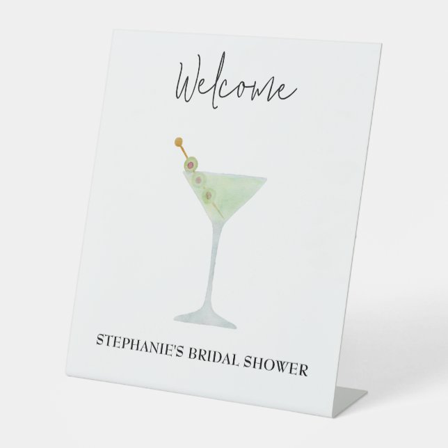 Martini Cocktail Wedding Bridal Shower Welcome Pedestal Sign (Front)