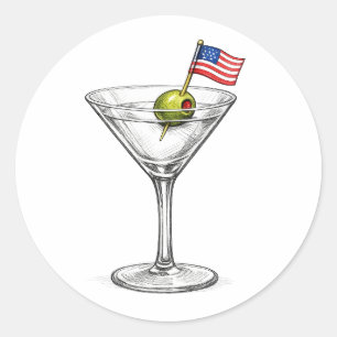 Martini Cocktail with American Flag Classic Round Sticker
