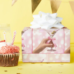 Martini Cocktail with Pink Satin Bow Wrapping Paper