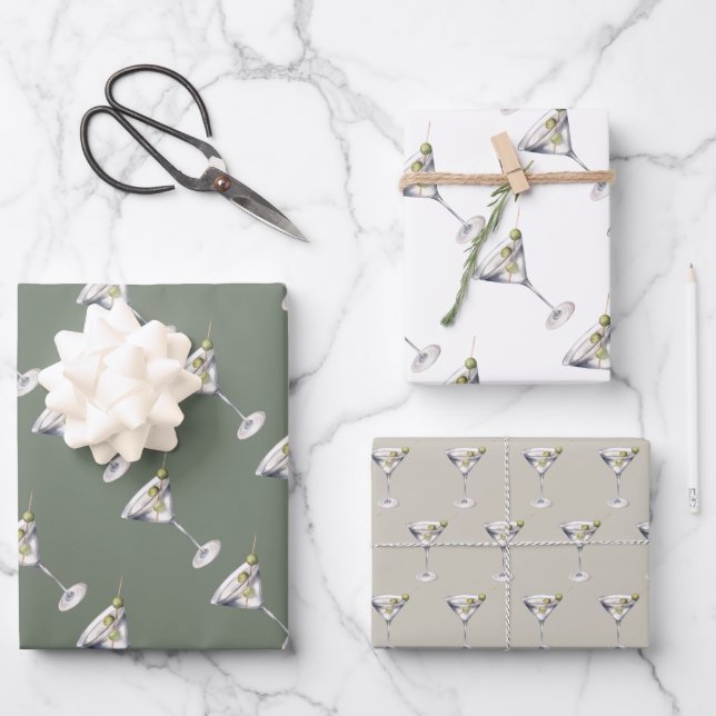 Martini Cocktails Bar Pattern Wrapping Paper Sheet (Front)
