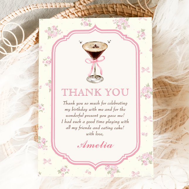 Martini Coquette Bow Birthday Thank You Card (Creator Uploaded)